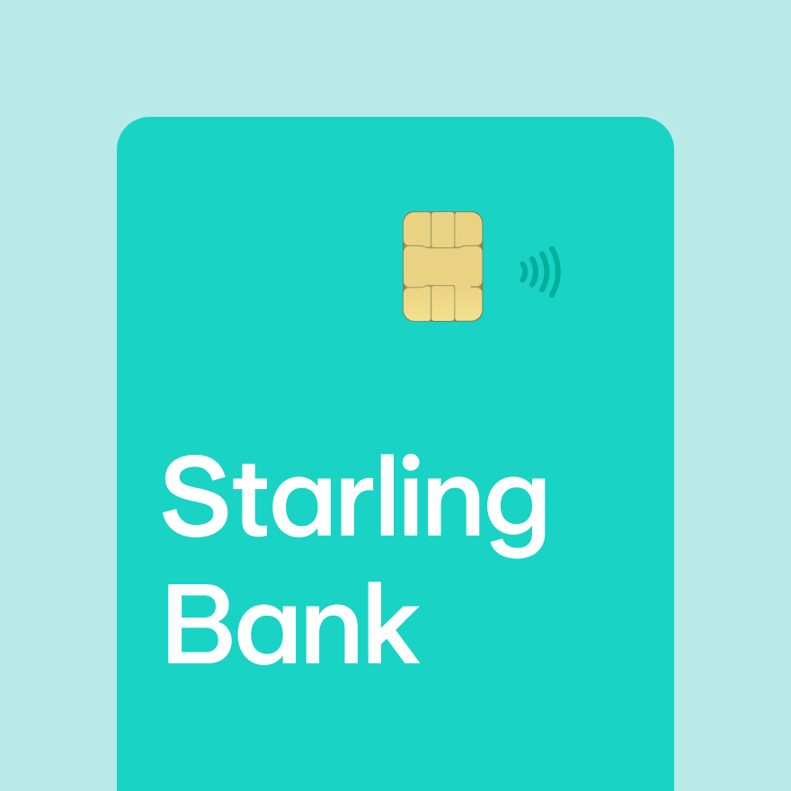 The top half of a teal coloured Starling Bank card